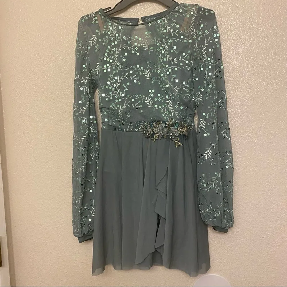 Weissman Dance Costume sage green sequin appliqué Saint Honesty 13413 adult SA